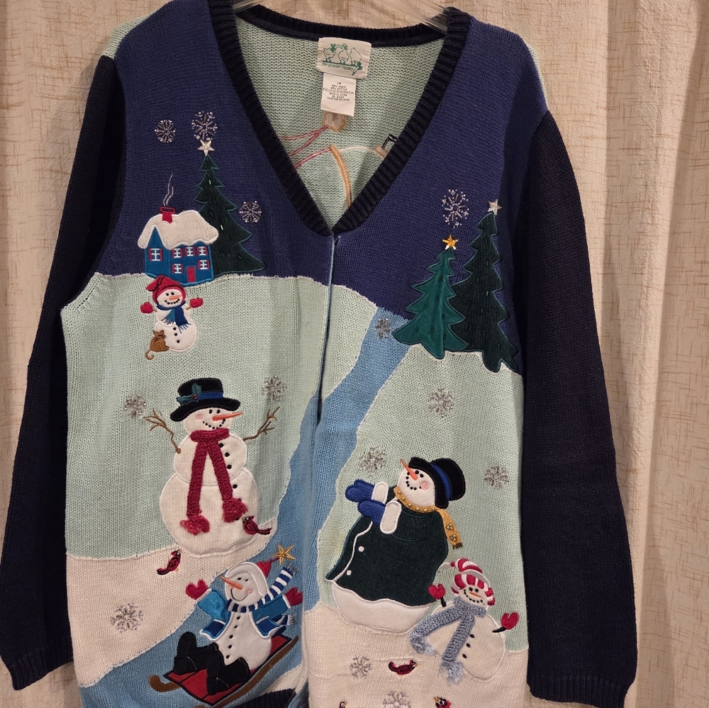 Quacker Factory Festive Snowman Sweater - Multicolor, Size 1X
